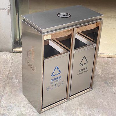A5142商场垃圾桶人仔桶抽拉式滑轨垃圾桶不锈钢垃圾桶黑金-不锈钢垃圾桶 